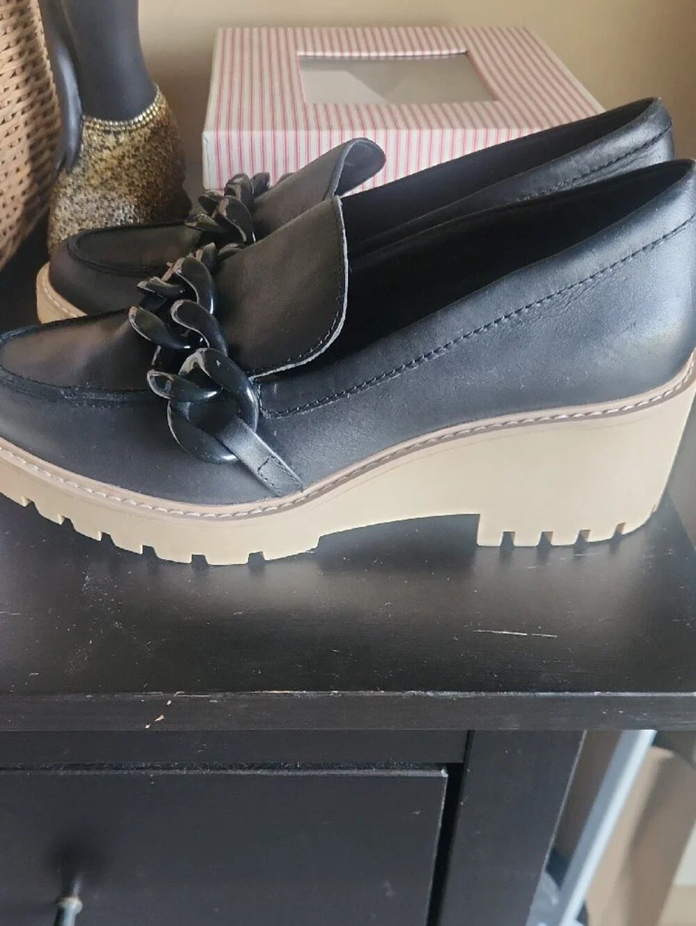 Dolce Vita Black Chain-Trim Slip-On Loafers
